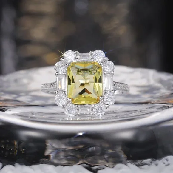 ▶Radiant Yellow Zircon Sumptuous Silver Luxury Rings Women, K924